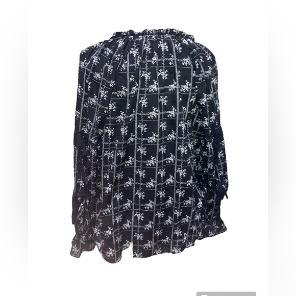 Cinq à Sept Romy Wildflower Print Double Tie Neck Blouse white black bows Size L - Picture 7 of 9